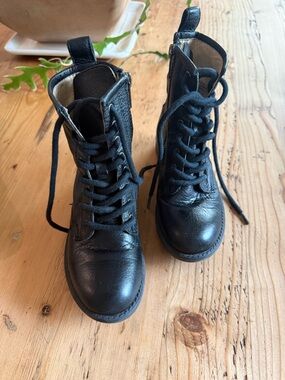Frye Black Kids Lace-Up Leather Ankle Boots